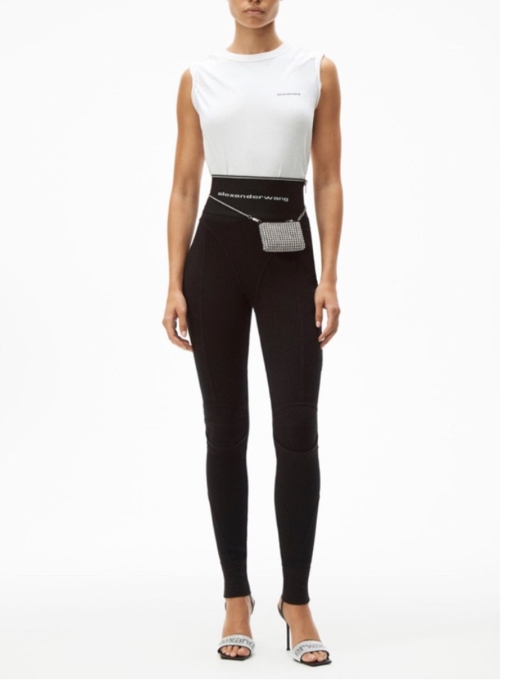 Alexander Wang High-Wasted Logo Elastic Ribbed Jersey Leggings Medium NWT Black